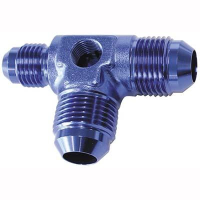 Male AN Stepped Flare Tee with 1/8" NPT Ports  BLUE SILVER