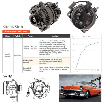 LS / UNIVERSAL BLACK 215AMP ALTERNATOR - 0