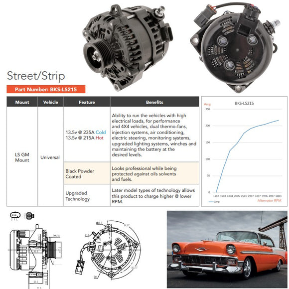 LS / UNIVERSAL BLACK 215AMP ALTERNATOR