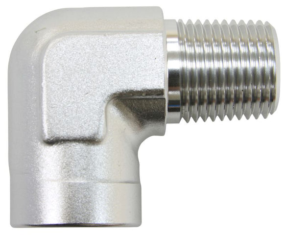 90° NPT Female to Male NPT Fitting - Silver